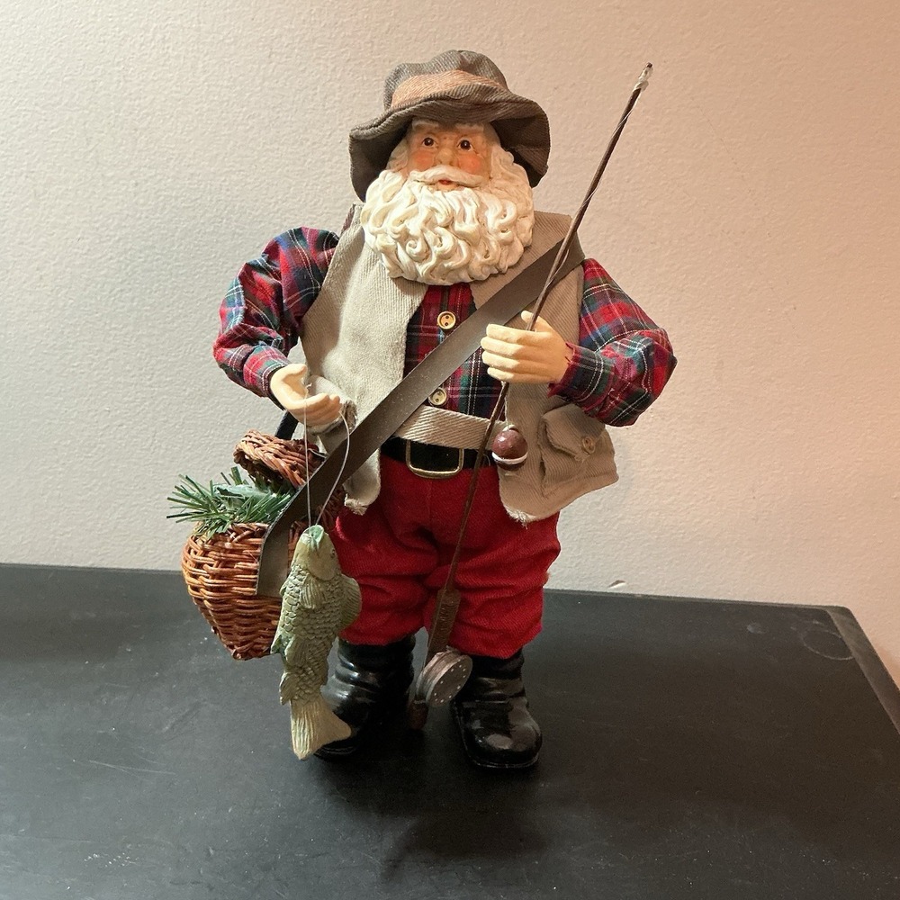 Kurt Adler KSA Christmas Santa Fisherman Fishing Fabriche Field & Stream Figure